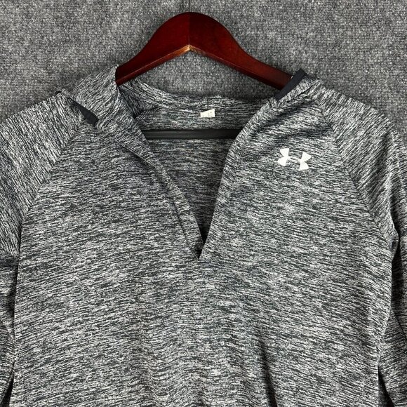 Under Armour Hoodie Womens Small Tech Long Sleeve Henley Gray V Neck Pullover - Picture 2 of 7